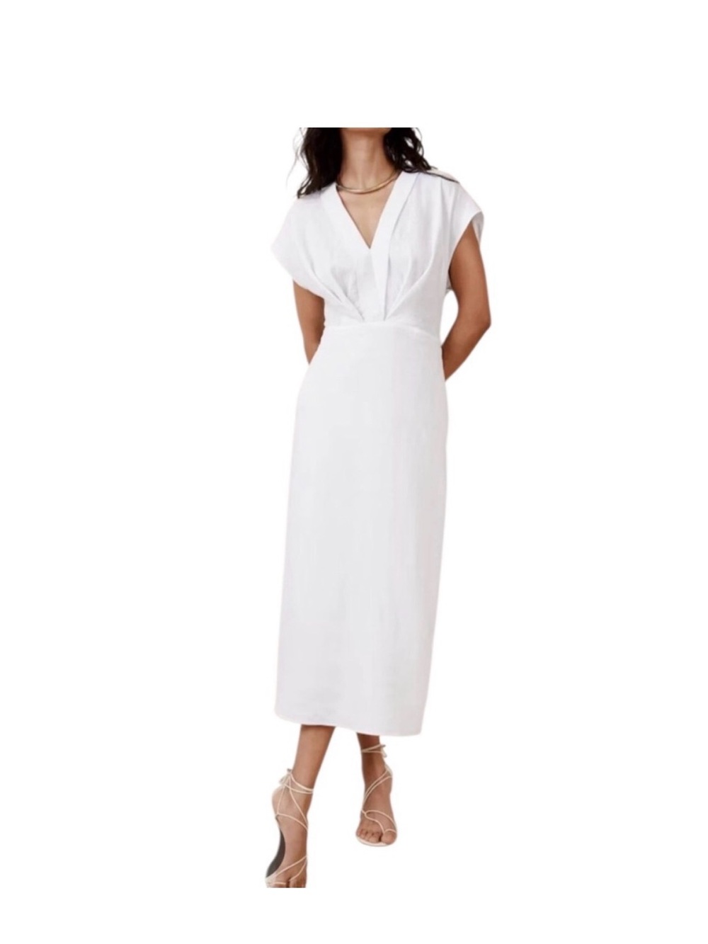 Banana Republic White V-Neck Midi Dress 12